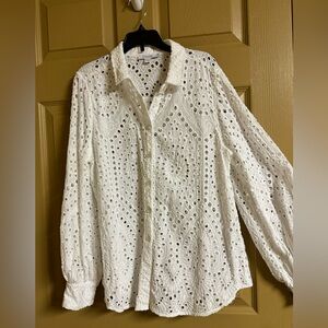 White Eyelet Button-Up